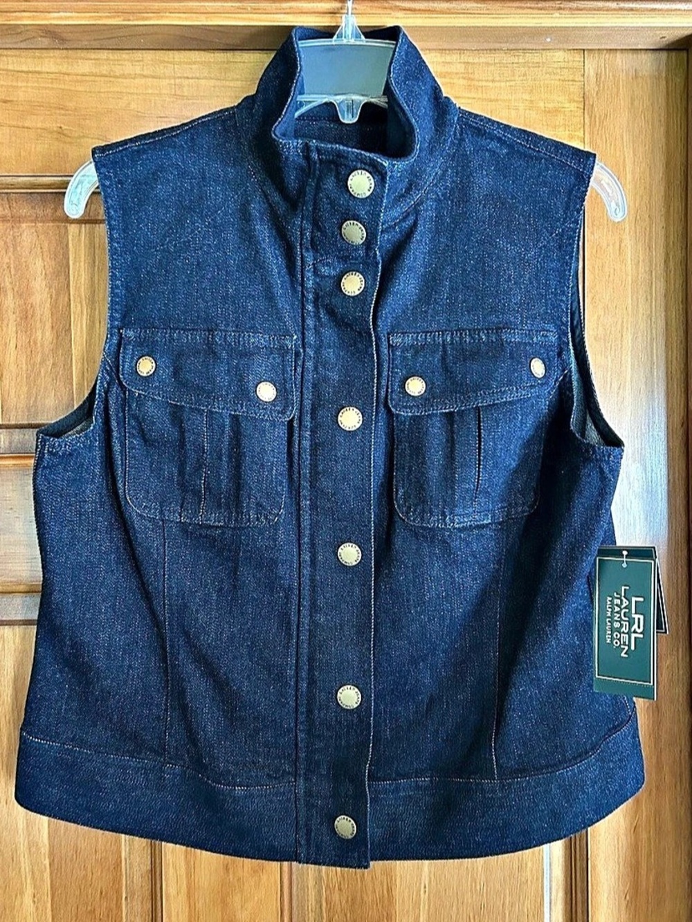 Lauren Ralph Lauren Denim Vest with Snap Buttons and Zipper Size Large NWT
